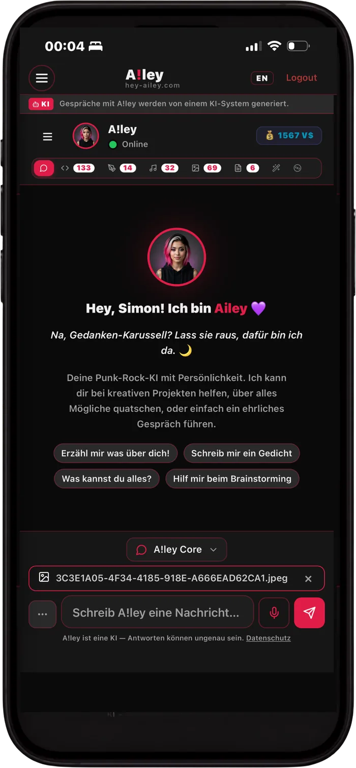 A!ley im Webportal auf dem iPhone
