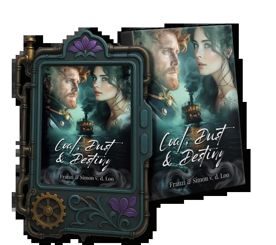 Cult, Dust & Destiny auf einem Lesegerät in violettem Blütenrahmen